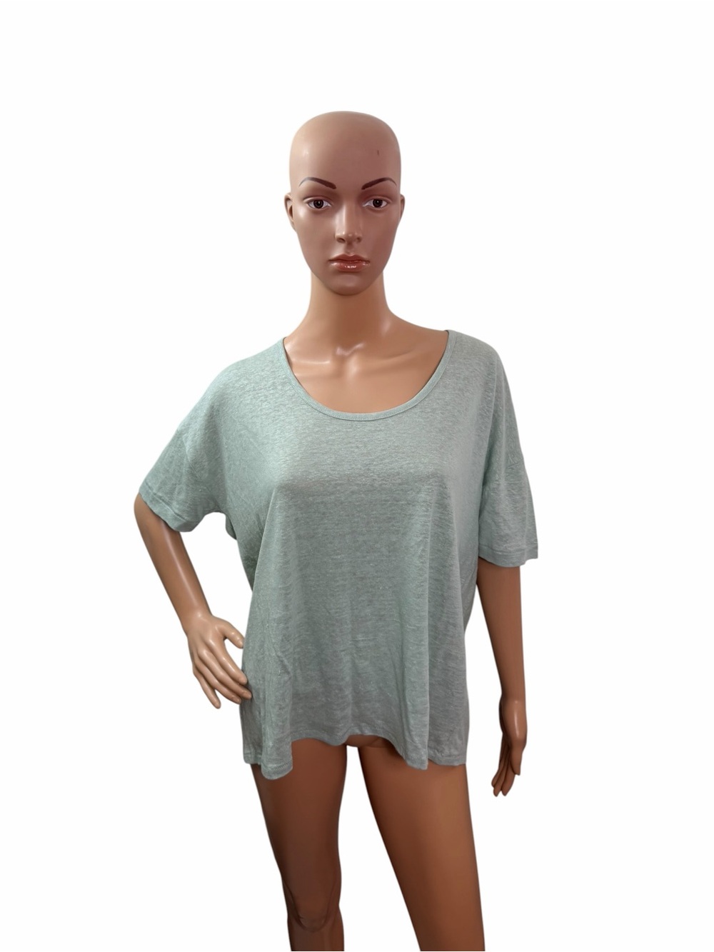 J Crew Women’s Size XS Short Sleeve Scoop Neck Green Linen Tee - Picture 2 of 6